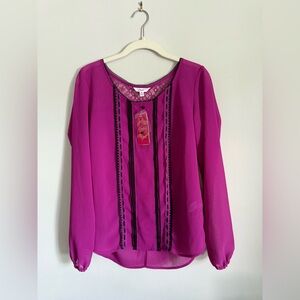 Candie's Vibrant Magenta Blouse with Black Accents